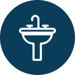 Illustrative icon of a sink on a dark blue circular background